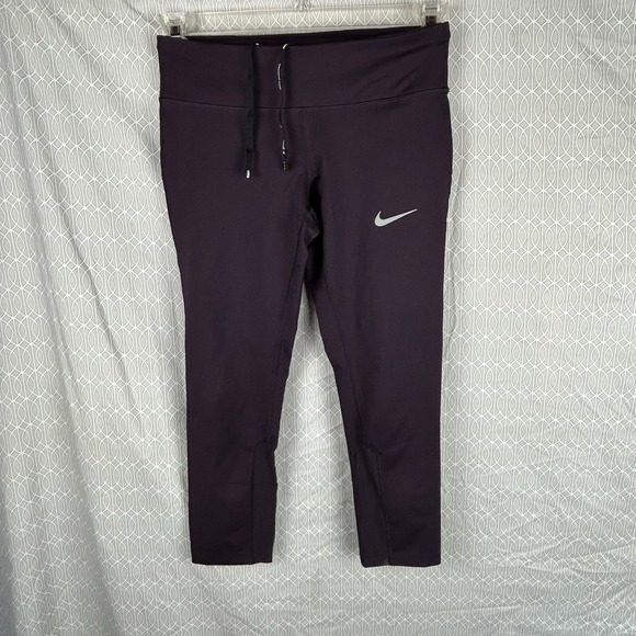 NIKE Dri-fit Leggings Women's Size Small Dark Purple Tight Capri Mesh - Picture 1 of 6